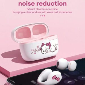 Disney QS-T10 MARIE Écouteurs Bluetooth, Écouteurs Intra-Auriculaires de Sport avec Une Longue Durée de Vie de la Batterie, Appels Haute Définition avec Microphone, Faible Latence pour la Musique, le Jeu, Ajustement Confortable et Annulation Passive du Bruit