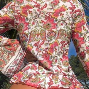 SHEIN Swim Cardigan imprimé avec col en V profond, nœud devant et manches évasées pour les vacances d'été