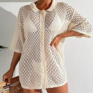 SHEIN Élégant couvre-tout tricoté lâche au crochet, tenue décontracté et de villégiature pour femmes en été