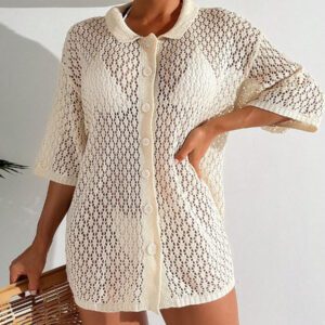 SHEIN Élégant couvre-tout tricoté lâche au crochet, tenue décontracté et de villégiature pour femmes en été
