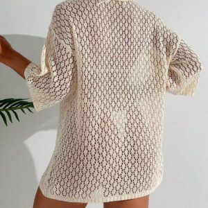 SHEIN Élégant couvre-tout tricoté lâche au crochet, tenue décontracté et de villégiature pour femmes en été