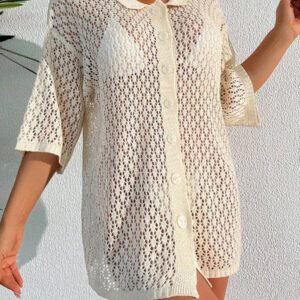 SHEIN Élégant couvre-tout tricoté lâche au crochet, tenue décontracté et de villégiature pour femmes en été