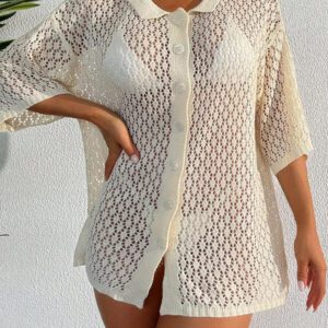 SHEIN Élégant couvre-tout tricoté lâche au crochet, tenue décontracté et de villégiature pour femmes en été