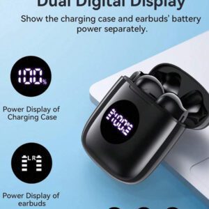 Tagry Écouteurs sans fil N7 TWS Haut-parleurs stéréo HI-FI Casque Bluetoth 5.3 Durée de vie de la batterie de 60 heures avec boîtier de charge sans fil Affichage LED de la puissance Graves puissants Écouteurs étanches avec microphone Casque stéréo pour TV Téléphone Ordinateur portable