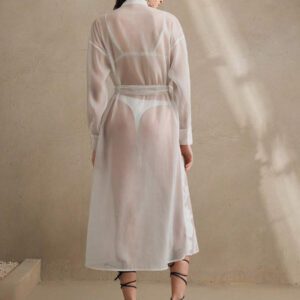 Anewsta Kimono couvrant élégant à manche transparente fleurie de longueur maxi, polyvalent pour le printemps/l'été, la plage, les vacances