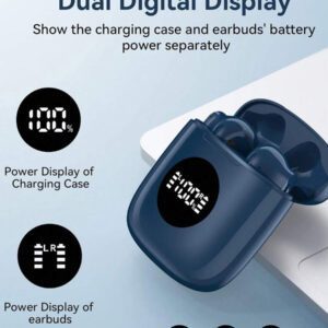 Tagry Écouteurs sans fil N7 TWS Haut-parleurs stéréo HI-FI Casque Bluetoth 5.3 Durée de vie de la batterie de 60 heures avec boîtier de charge sans fil Affichage LED de la puissance Graves puissants Écouteurs étanches avec microphone Casque stéréo pour TV Téléphone Ordinateur portable