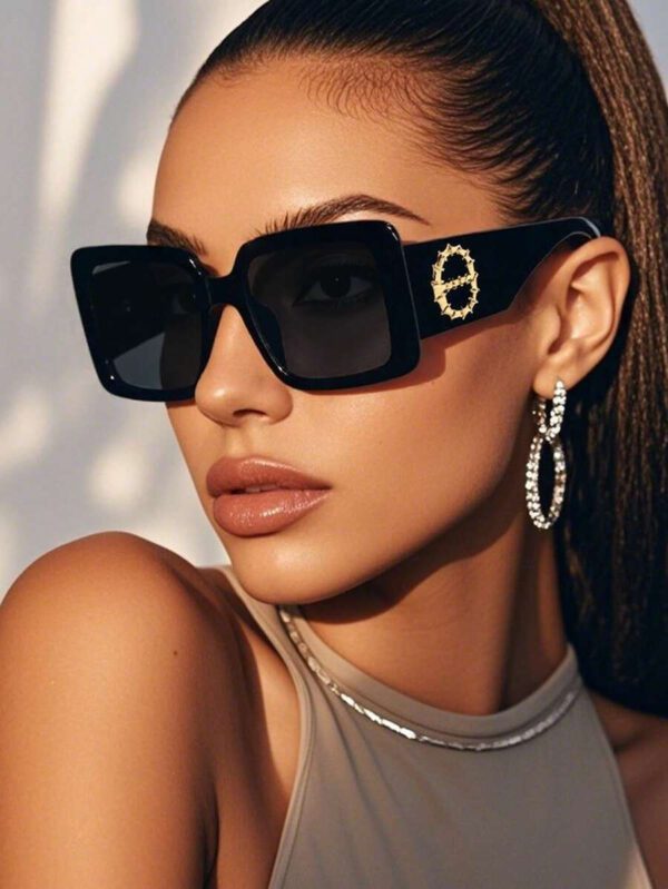 1 pièce Lunettes de mode en plastique carrées surdimensionnées au style rétro avec décoration métallique, convient pour l'extérieur, la rue, les fêtes, les vacances d'été à la plage, l'extérieur, les voyages – Image 2