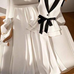 SHEIN Clasi Ensemble professionnel deux pièces pour femmes, ajusté à la taille, sans manches, avec laçage