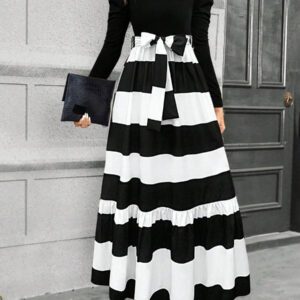Calvaya Robe longue à manches bouffantes avec ceinture et imprimé floral pour femmes