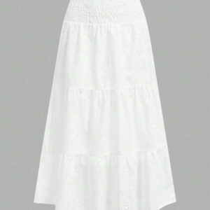 SHEIN MOD Jupe décontractée de style vacances avec cordon de serrage à la taille, en tissu maille multicouche. Jupe évasée pour femmes, convient pour les vacances d'été