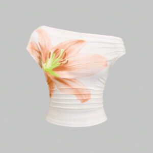 Sweetra Top décontracté pour femmes à épaule oblique plissé avec imprimé floral