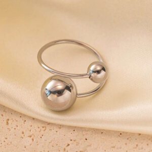 1 pièce Bague ouverte de mode personnalisée en acier inoxydable de forme boule ronde créative pour femmes