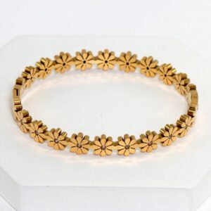 Bracelet à la mode en acier inoxydable avec marguerite et zircone, idéal pour les fêtes de femmes, à porter au quotidien, design floral classique, bijoux de poignet, cadeau