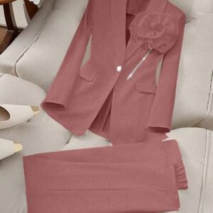 SHEIN Clasi Women Elegant Floral Decor Stand Collar Long Sleeve Top And Pants 2 Pieces Suit Set, Autumn For New Year Clothes
