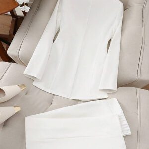 SHEIN Clasi Women Elegant Floral Decor Stand Collar Long Sleeve Top And Pants 2 Pieces Suit Set, Autumn For New Year Clothes