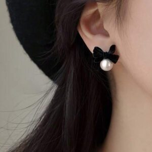 1 Pair Elegant Bow Faux Pearl Rhinestone Stud Earrings Valentines