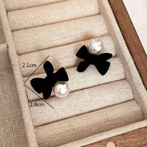 1 Pair Elegant Bow Faux Pearl Rhinestone Stud Earrings Valentines