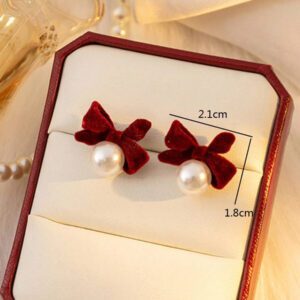 1 Pair Elegant Bow Faux Pearl Rhinestone Stud Earrings Valentines