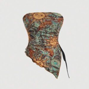 SHEIN MOD Top court bandeau bohème avec imprimé paisley, ourlet asymétrique, dos nu, pour sortir