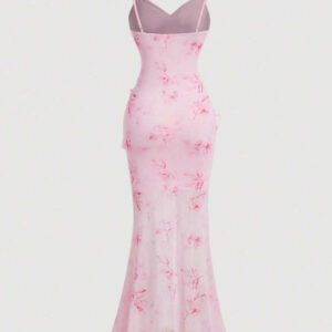 SHEIN MOD Robe d'été rose à encolure en V, avec découpe, volants à l'ourlet, fente haute et imprimé tie-dye