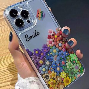 Apple Smile Flower Transparent Straight Edge Simple Perforated Anti-Drop Thickened Phone Case Printed Compatible With IPhone 15 XR /7/8 IPhone 15 Pro Max/12 Pro Max/13 Pro Max/14 Pro Max 13 14 11 12P 14 P11 P11 Soft Shell P12 Anti-Drop XS.XR /78P.78GES2, Phone Case Cover Waterproof Shockproof Scratch Resistant