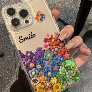 Apple Smile Flower Transparent Straight Edge Simple Perforated Anti-Drop Thickened Phone Case Printed Compatible With IPhone 15 XR /7/8 IPhone 15 Pro Max/12 Pro Max/13 Pro Max/14 Pro Max 13 14 11 12P 14 P11 P11 Soft Shell P12 Anti-Drop XS.XR /78P.78GES2, Phone Case Cover Waterproof Shockproof Scratch Resistant