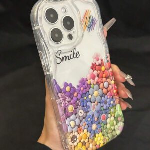 Apple Smile Flower Transparent Straight Edge Simple Perforated Anti-Drop Thickened Phone Case Printed Compatible With IPhone 15 XR /7/8 IPhone 15 Pro Max/12 Pro Max/13 Pro Max/14 Pro Max 13 14 11 12P 14 P11 P11 Soft Shell P12 Anti-Drop XS.XR /78P.78GES2, Phone Case Cover Waterproof Shockproof Scratch Resistant