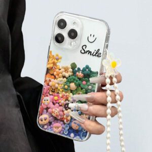 Apple Smile Flower Transparent Straight Edge Simple Perforated Anti-Drop Thickened Phone Case Printed Compatible With IPhone 15 XR /7/8 IPhone 15 Pro Max/12 Pro Max/13 Pro Max/14 Pro Max 13 14 11 12P 14 P11 P11 Soft Shell P12 Anti-Drop XS.XR /78P.78GES2, Phone Case Cover Waterproof Shockproof Scratch Resistant