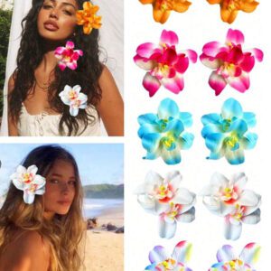 15pcs-Hawaiian Flower Hair Clips, Plum Flower Foam Hair Clips, Hawaiian Tropical Party Decorations, Beach Pool Vacation Wear, Hawaiian Party Supplies, Bridal Wedding. Women Artificial Flowers, Foam Flower Plumeria.
