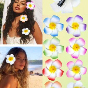 15pcs-Hawaiian Flower Hair Clips, Plum Flower Foam Hair Clips, Hawaiian Tropical Party Decorations, Beach Pool Vacation Wear, Hawaiian Party Supplies, Bridal Wedding. Women Artificial Flowers, Foam Flower Plumeria.