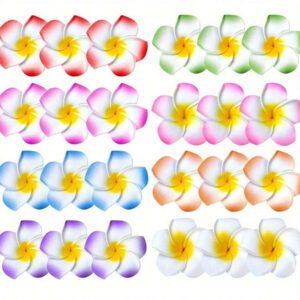 15pcs-Hawaiian Flower Hair Clips, Plum Flower Foam Hair Clips, Hawaiian Tropical Party Decorations, Beach Pool Vacation Wear, Hawaiian Party Supplies, Bridal Wedding. Women Artificial Flowers, Foam Flower Plumeria.