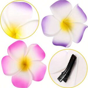 15pcs-Hawaiian Flower Hair Clips, Plum Flower Foam Hair Clips, Hawaiian Tropical Party Decorations, Beach Pool Vacation Wear, Hawaiian Party Supplies, Bridal Wedding. Women Artificial Flowers, Foam Flower Plumeria.