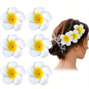 15pcs-Hawaiian Flower Hair Clips, Plum Flower Foam Hair Clips, Hawaiian Tropical Party Decorations, Beach Pool Vacation Wear, Hawaiian Party Supplies, Bridal Wedding. Women Artificial Flowers, Foam Flower Plumeria.