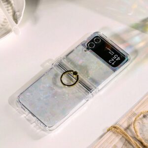 Sequins 1pc Shiny Colorful Shell Pattern Cardboard Bracket Ring Hinge Full Coverage Folding Phone Case Compatible With Galaxy Z Flip3 5G, Galaxy Z Flip4 5G, Galaxy Z Flip5 5G, Galaxy Z Flip6 5G Waterproof Shockproof Anti-Fall Scratch Resistant