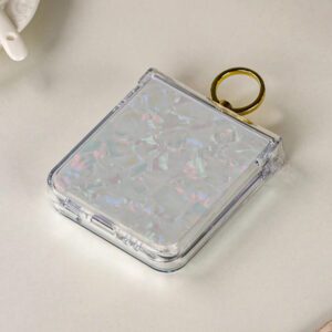 Sequins 1pc Shiny Colorful Shell Pattern Cardboard Bracket Ring Hinge Full Coverage Folding Phone Case Compatible With Galaxy Z Flip3 5G, Galaxy Z Flip4 5G, Galaxy Z Flip5 5G, Galaxy Z Flip6 5G Waterproof Shockproof Anti-Fall Scratch Resistant