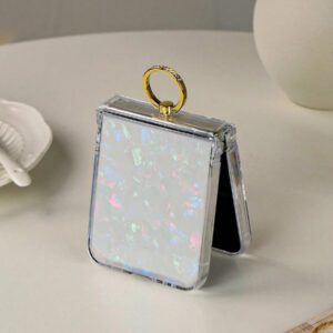 Sequins 1pc Shiny Colorful Shell Pattern Cardboard Bracket Ring Hinge Full Coverage Folding Phone Case Compatible With Galaxy Z Flip3 5G, Galaxy Z Flip4 5G, Galaxy Z Flip5 5G, Galaxy Z Flip6 5G Waterproof Shockproof Anti-Fall Scratch Resistant