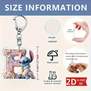Disney 1pc Disney Stitch Letter "A-Z" Keychain, Y2K Aesthetic Clear Acrylic Charm, Cute Cartoon Character Bag Pendant, Creative Couple's Keyring For Backpacks & Keys, Perfect Gift For Birthdays, Valentine's Day & Graduation,Back To School Fashion