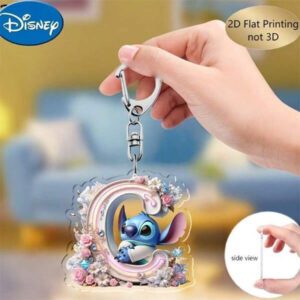 Disney 1pc Disney Stitch Letter "A-Z" Keychain, Y2K Aesthetic Clear Acrylic Charm, Cute Cartoon Character Bag Pendant, Creative Couple's Keyring For Backpacks & Keys, Perfect Gift For Birthdays, Valentine's Day & Graduation,Back To School Fashion