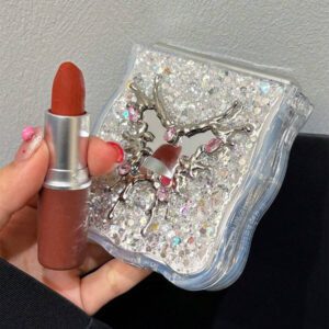 Luxury INS Rhinestone Heart Makeup Mirror Shiny Glitter Sparkling Sequins Epoxy Folding Phone Case Compatible With Samsung Galaxy Z Z Flip 6 Z Flip 5 Z Flip 4 Z Flip 3 Korean Bling Shockproof Protect Back Cover Waterproof Anti-Fall Scratch Resistant