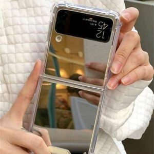 Luxury Make Up Mirror Case Compatible With Samsung Galaxy Z Flip6 Z Flip 5 4 3 Flip4 Flip3 Flip5 Z Flip 3 4 5 Shockproof Corner Hard Anti-Drop Cover Waterproof Scratch Resistant