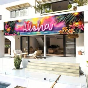 1pc-Colorful Aloha Beach Banner With A Tropical Hawaiian Theme For Summer - The Perfect Gift Flag For Indoor And Outdoor Party Decorations | Family Gatherings & Vibrant Outdoor Signage For Lively Background Hangings.