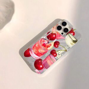 1pc Fruit Juice & Cherry Pattern Waterproof Anti-Fingerprint Anti-Scratch Transparent IMD Soft Bright Smooth Phone Case, Compatible With Apple Models Shockproof Anti-Fall