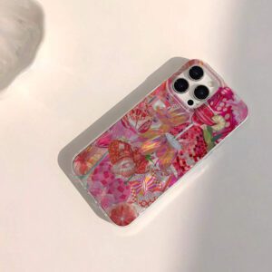 1pc Fruit Juice & Cherry Pattern Waterproof Anti-Fingerprint Anti-Scratch Transparent IMD Soft Bright Smooth Phone Case, Compatible With Apple Models Shockproof Anti-Fall