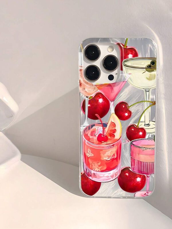 1pc Fruit Juice & Cherry Pattern Waterproof Anti-Fingerprint Anti-Scratch Transparent IMD Soft Bright Smooth Phone Case, Compatible With Apple Models Shockproof Anti-Fall – Image 2