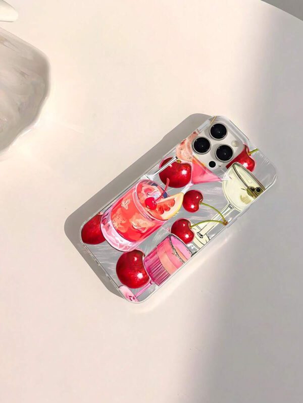 1pc Fruit Juice & Cherry Pattern Waterproof Anti-Fingerprint Anti-Scratch Transparent IMD Soft Bright Smooth Phone Case, Compatible With Apple Models Shockproof Anti-Fall – Image 3