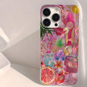 1pc Fruit Juice & Cherry Pattern Waterproof Anti-Fingerprint Anti-Scratch Transparent IMD Soft Bright Smooth Phone Case, Compatible With Apple Models Shockproof Anti-Fall