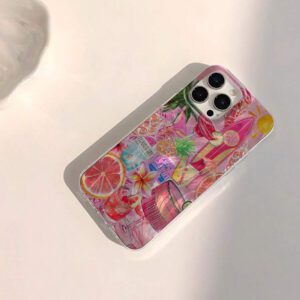 1pc Fruit Juice & Cherry Pattern Waterproof Anti-Fingerprint Anti-Scratch Transparent IMD Soft Bright Smooth Phone Case, Compatible With Apple Models Shockproof Anti-Fall
