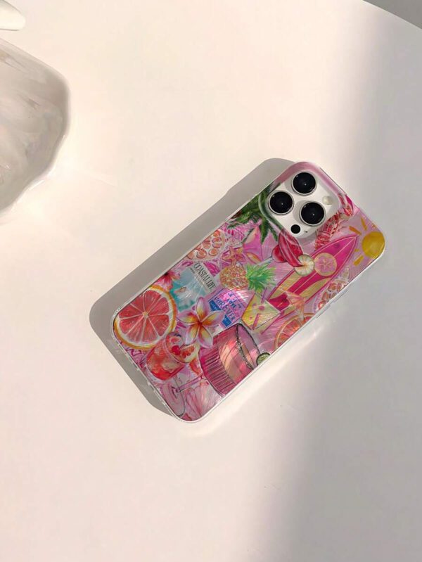 1pc Fruit Juice & Cherry Pattern Waterproof Anti-Fingerprint Anti-Scratch Transparent IMD Soft Bright Smooth Phone Case, Compatible With Apple Models Shockproof Anti-Fall – Image 9