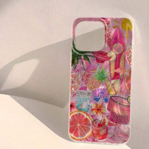 1pc Fruit Juice & Cherry Pattern Waterproof Anti-Fingerprint Anti-Scratch Transparent IMD Soft Bright Smooth Phone Case, Compatible With Apple Models Shockproof Anti-Fall