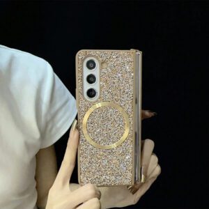keshengtai 1pc Glitter Rhinestone Magnetic Phone Case For Samsung Galaxy Z Fold 7 6 5 4 3 5G Waterproof Shockproof Anti-Fall Scratch Resistant